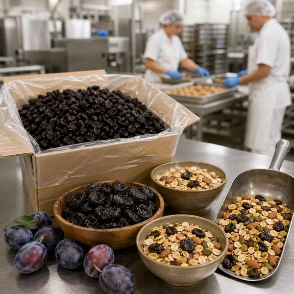 Prunes for breakfast cereals, granola and snack mix applications
